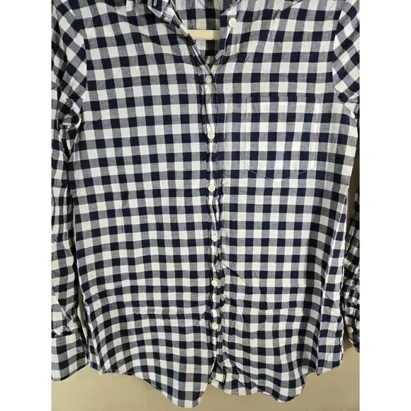 J. Crew Mercentile Blue & White Checkered Lightweight 100% Cotton Flannel XS - Picture 2 of 9